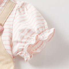 Dave&Bella Toddler Girls Summer Cute Pink White Striped Fake Two Piece Dress