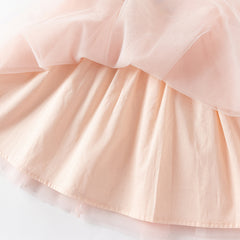 Dave&Bella Girls Summer Flowers Embroidery Flutter Sleeve Pink Mesh Dress