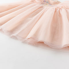 Dave&Bella Girls Summer Flowers Embroidery Flutter Sleeve Pink Mesh Dress