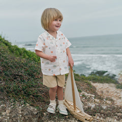 Dave&Bella Toddler Boys Summer Floral Print Shirt Khaki Shorts Sets