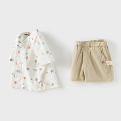 Dave&Bella Toddler Boys Summer Floral Print Shirt Khaki Shorts Sets