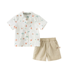Dave&Bella Toddler Boys Summer Floral Print Shirt Khaki Shorts Sets