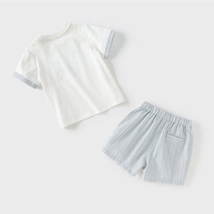 Dave&Bella Toddler Boys Summer White Breathable Cotton T-shirt Short Sets