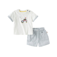 Dave&Bella Toddler Boys Summer White Breathable Cotton T-shirt Short Sets