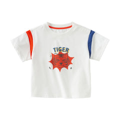 Dave&Bella Toddler Boys Summer Playful Tiger Print Soft Cotton T-shirt Tops