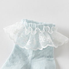 Dave&Bella Children Girls Summer Beige/Light Blue Lightweight Mesh Princess Short Socks