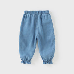 Dave&Bella Toddler Girls Summer Denim Blue Loose Lightweight Drawstring Jeans
