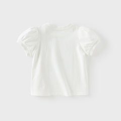 Dave&Bella Toddler Girls Summer White Cute Mermaid Print Pure Cotton T-shirt Tops