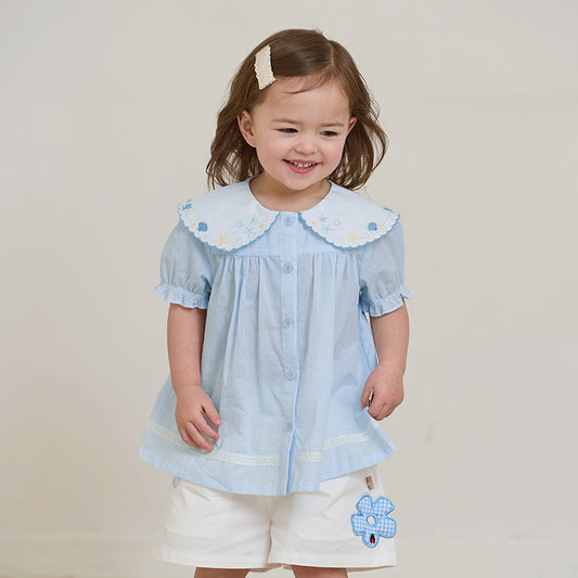 Dave&Bella Toddler Girls Summer Cotton Cute Light Blue Shirts