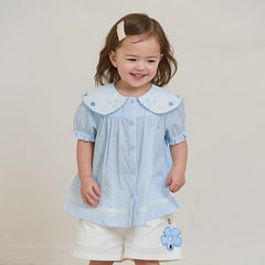 Dave&Bella Toddler Girls Summer Cotton Cute Light Blue Shirts