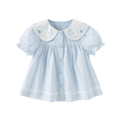 Dave&Bella Toddler Girls Summer Cotton Cute Light Blue Shirts