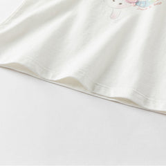 Dave&Bella Toddler Girls Summer Cute Rabbit Print White Soft Cotton T-shirt Tops