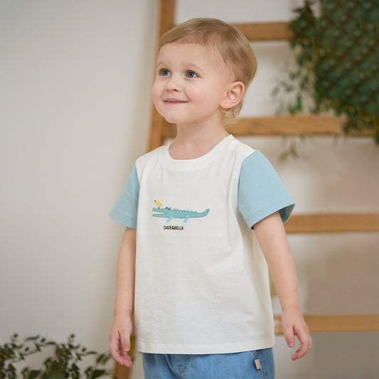 Dave&Bella Toddler Boys Summer Comfortable White Crocodile Cotton T-shirt Tops