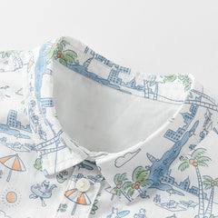 Dave&Bella Toddler Boys Summer White Print Comfortable Cotton Formal Shirt Tops