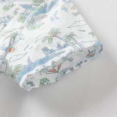 Dave&Bella Toddler Boys Summer White Print Comfortable Cotton Formal Shirt Tops