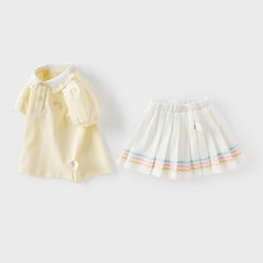 Dave&Bella Kids Girls Summer Yellow College Style T-shirt Skirt Sets