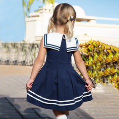 Dave&Bella Girls Summer Navy Blue Formal Naval Collar Dress