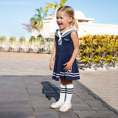 Dave&Bella Girls Summer Navy Blue Formal Naval Collar Dress