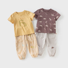 Dave&Bella Toddler Boys Summer Cute Print Daily T-shirt Pants Set