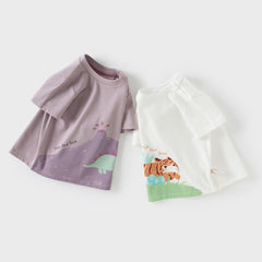 Dave&Bella Toddler Boys Summer Cute Dinosaur/Tiger Print Soft T-shirts Tops