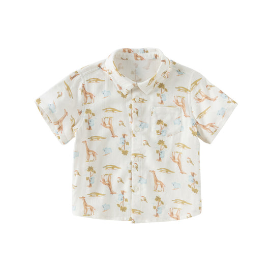 Dave&Bella Toddler Boys Summer Playful Print Casual Shirts Tops