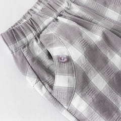 Dave&Bella Toddler Boys Summer Casual Grey White Plaid Breathable Cotton Loose Pants