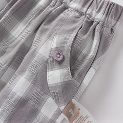 Dave&Bella Toddler Boys Summer Casual Grey White Plaid Breathable Cotton Loose Pants