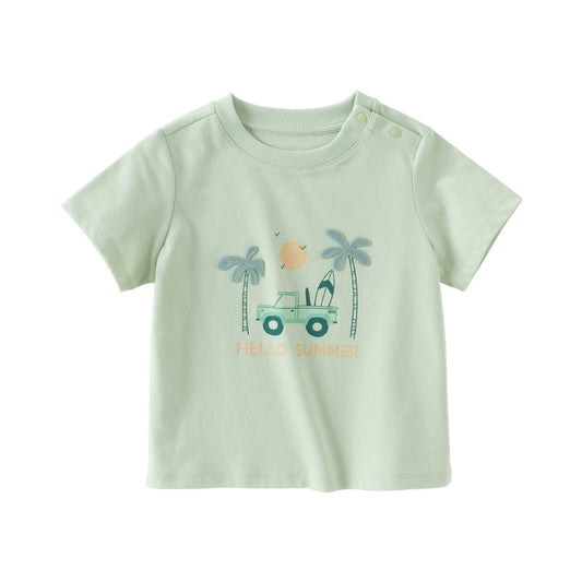 Dave&Bella Toddler Boys Summer Green/White Short Sleeve Cute Print Holiday T-shits Tops