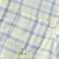 Dave&Bella Toddler Boys Summer Formal Blue Green Plaid College-style Cotton Shirt Tops