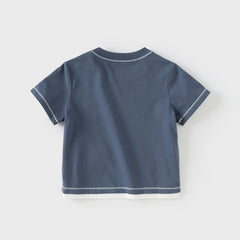 Dave&Bella Toddler Boys Summer White/Dark Blue Casual T-shirt Tops