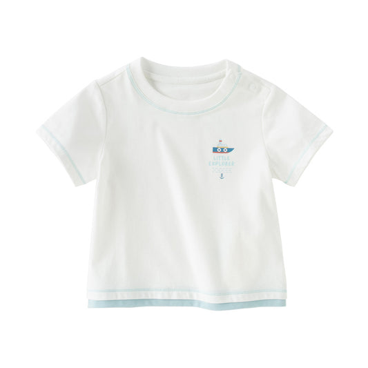 Dave&Bella Toddler Boys Summer White/Dark Blue Casual T-shirt Tops