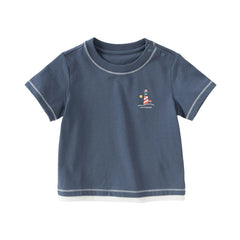 Dave&Bella Toddler Boys Summer White/Dark Blue Casual T-shirt Tops