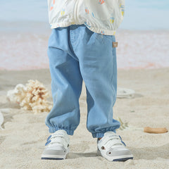Dave&Bella Toddler Boys Summer Light Blue Casual Adjustable-waistband Jeans