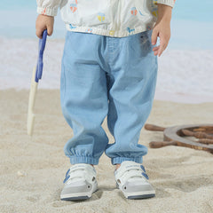 Dave&Bella Toddler Boys Summer Light Blue Casual Adjustable-waistband Jeans
