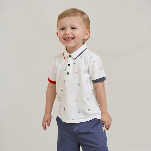 Dave&Bella Toddler Boys Summer Formal Cotton Polos Navy Blue Short Pant Sets