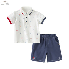 Dave&Bella Toddler Boys Summer Formal Cotton Polos Navy Blue Short Pant Sets