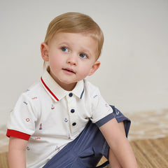 Dave&Bella Toddler Boys Summer Formal Cotton Polos Navy Blue Short Pant Sets