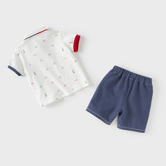 Dave&Bella Toddler Boys Summer Formal Cotton Polos Navy Blue Short Pant Sets