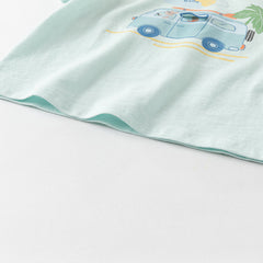 Dave&Bella Toddler Boys Summer Cute Car Print Blue Breathable Cotton T-shirts