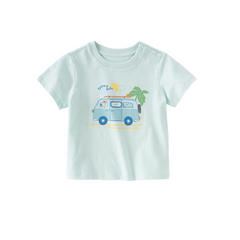 Dave&Bella Toddler Boys Summer Cute Car Print Blue Breathable Cotton T-shirts