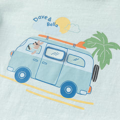 Dave&Bella Toddler Boys Summer Cute Car Print Blue Breathable Cotton T-shirts