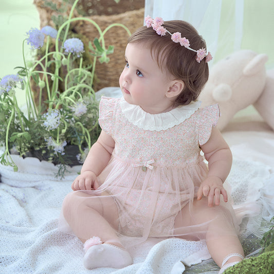 Dave&Bella Baby Girls Summer Cotton Floral Print Jumpsuit Romper