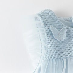 Dave&Bella Toddler Girls Summer Elegant Blue Butterfly Mesh Sleeveless Dress