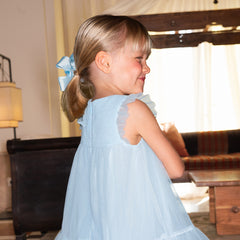 Dave&Bella Toddler Girls Summer Elegant Blue Butterfly Mesh Sleeveless Dress