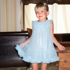 Dave&Bella Girls Summer Blue Butterfly Mesh Sleeveless Dress