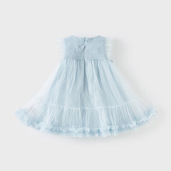 Dave&Bella Toddler Girls Summer Elegant Blue Butterfly Mesh Sleeveless Dress