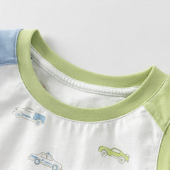 Dave&Bella Toddler Boys Summer Versatile Striped/Car Print Pure Cotton Tank Tops