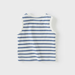 Dave&Bella Toddler Boys Summer Versatile Striped/Car Print Pure Cotton Tank Tops