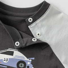 Dave&Bella Toddler Boys Summer White/Grey Cute Print Soft Cotton Versatile T-shirt Tops