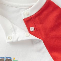 Dave&Bella Toddler Boys Summer White/Grey Cute Print Soft Cotton Versatile T-shirt Tops